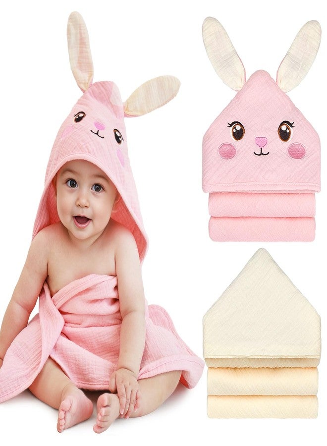 منشفتان للأطفال بغطاء رأس بتصميم قلعة وحيد القرن، مصنوعتان من الموسلين بنسبة 100%، مناشف استحمام للأطفال حديثي الولادة بتصميم حيواني، فائقة النعومة، مقاس 30 × 30 بوصة، لون أرنب وردي - بيج - Image 1